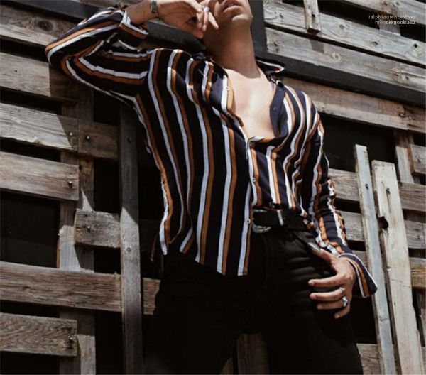 

fashion men shirts striped printed mens designer shirts fashion casual slim long sleeve lapel neck shirts with button, White;black