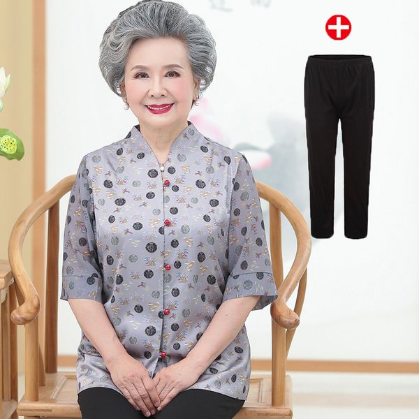 

middle aged and elderly people summer wear female shirts, White