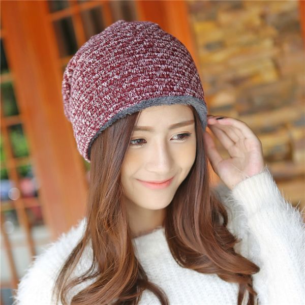 

korean women tide winter thickened head cap and cashmere knitted outdoor fashion warm hat wholesale skullies beanies, Blue;gray
