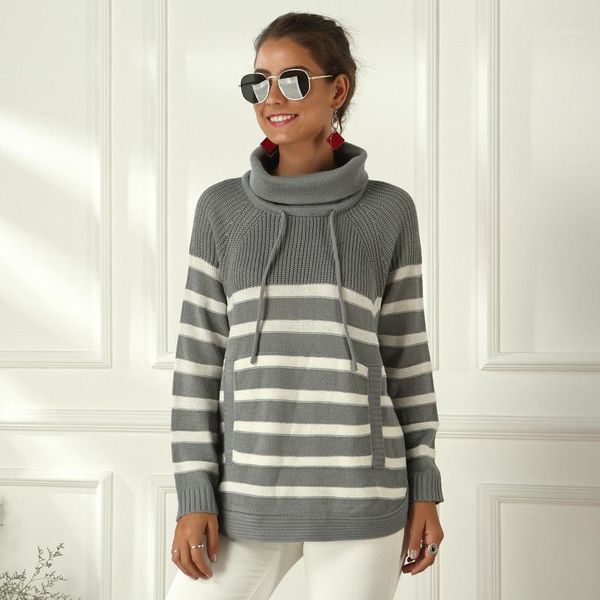 

sleeve loose knit sweaters ladies autumn winter clothes women striped turtle neck sweater long, White;black