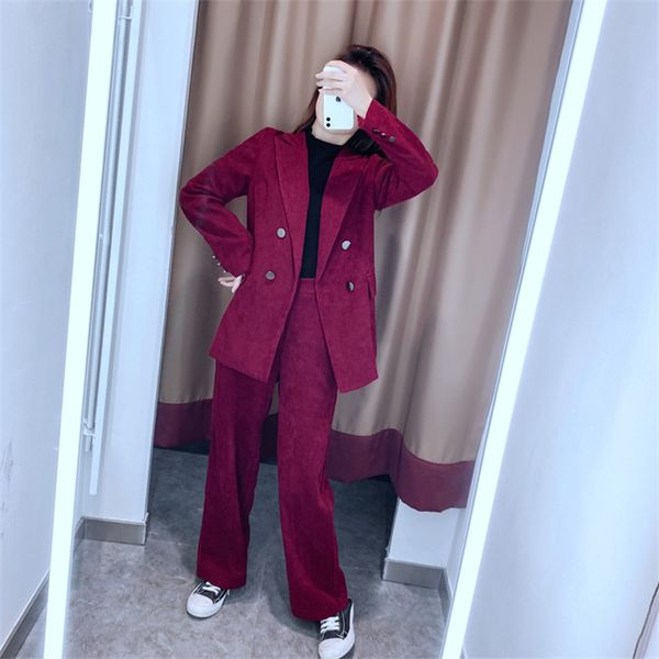 

2020 autumn and winter new corduroy suits women's fashion temperament loose casual two-piece suit, White