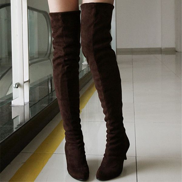 

pointy boot lady boots big size shoes woman luxury designer thigh high heels high pointe ladies large size, Black