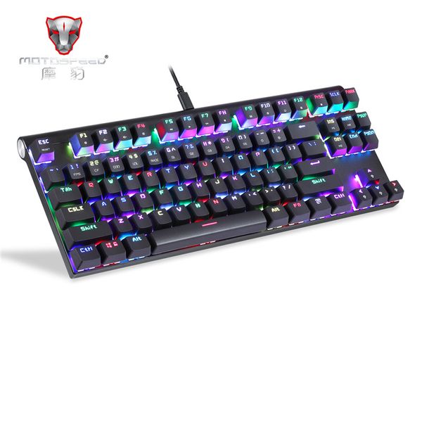 

motospeed 101 wired mechanical keyboard metal 87keys rgb blue red switch game led backlit tablet deskrussian computer gamr