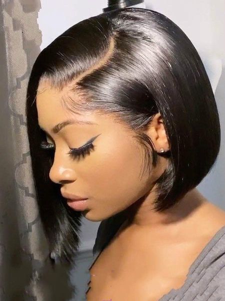 

bob lace front wigs full lace human hair wigs brazilian straight hd short wig for black women bob wig lace front human hair wigs, Black;brown