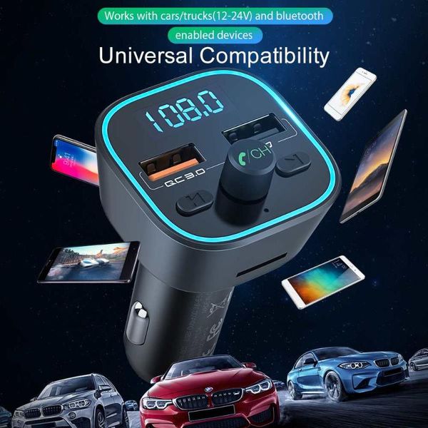

car bluetooth 5.0 fm transmitter usb ports digital display fm transmitter adapter music play hands calls tf car accessories