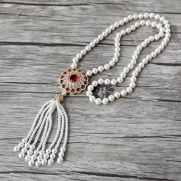 

chains 1pcs design red zircon charm jewelry cz micro pave round pendant,natural shell pearl beads tassel women necklace 531, Silver