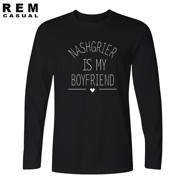 

letters tshirts nash grier is my boyfriend funny long sleeve t-shirts man cotton t shirts novelty nashgrier tees