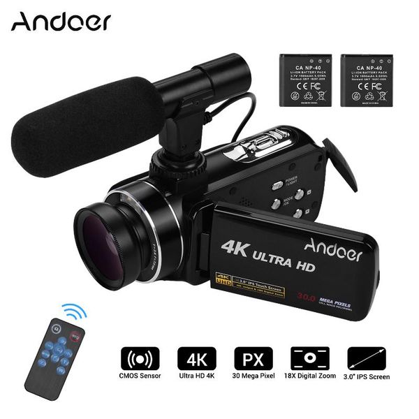 

andoer 4k ultra hd handheld dv professional digital video camera cmos sensor camcorder with 0.45x wide angle lens with macro mic