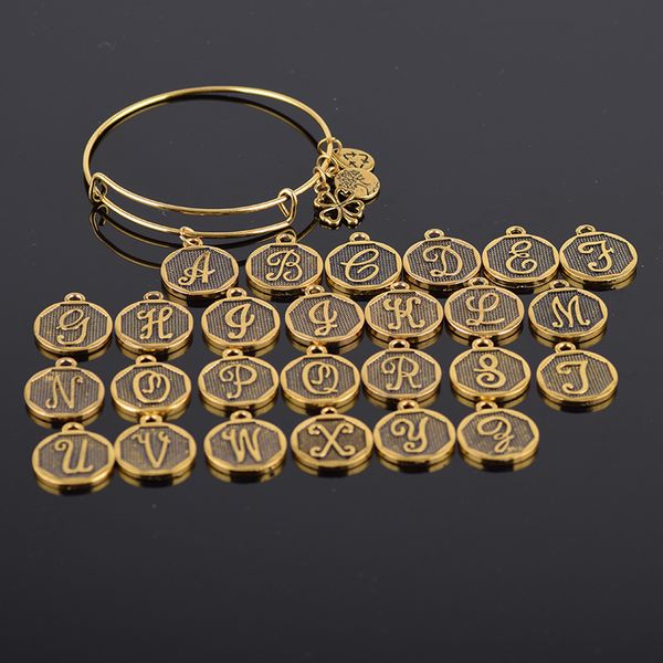 

factory expandable bracelet ancient gold a-z initial letter charm bracelet adjustable wire wrap, Black