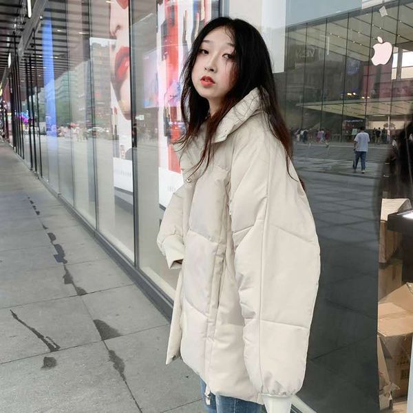 

2020 new woman winter stand collar oversized parkas female thick warm down cotton jacket zipper pocket bubble coat clothes p56, Black