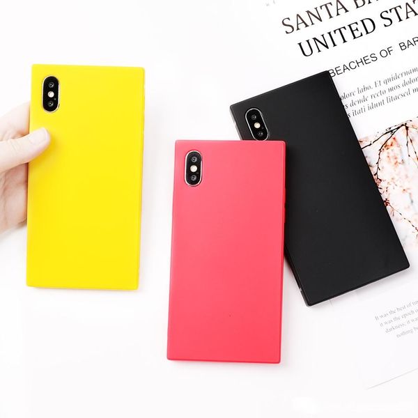 

cases for iphone xs x 6 6s 7 8 plus square plain candy colors soft tpu full body protector phone back cover case coque