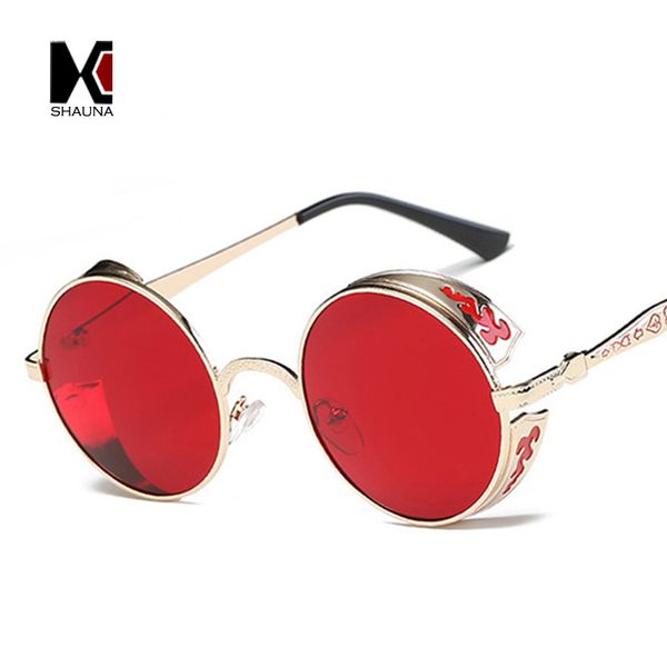 

shauna vintage men steampunk sunglasses fashion red round sunglasses women metal carving goggle sun glasses uv400, White;black