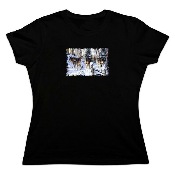 

wolves at shadow ridge painting women's novelty t-shirt fashion classic tee shirt