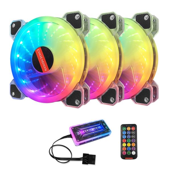 

coolmoon computer case cooling fan, 12cm case fan rgb adjustment mute transparent computer cooling fan cpu