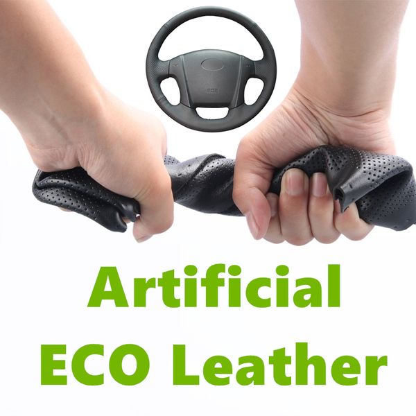 

steering wheel covers hand stitched black artificial leather anti-slip car cover for kia sportage 2 2005 2006 2007 2008 2009 2010