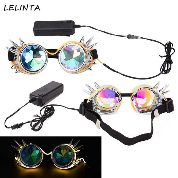 

lelinta rivet punk kaleidoscope remote control illuminated goggles rave steampunk crystal lens cosplay vintage glass eyewear, White;black