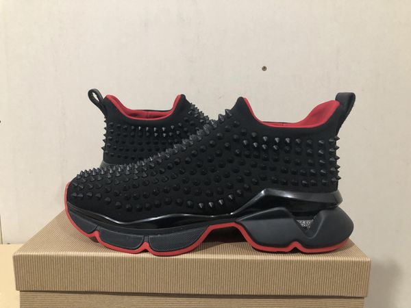 

2019 new fashion designer studded spikes flats shoes for mens women party genuine leather sneakers 35-46 wholesale ing, Black