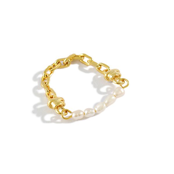 

cluster rings uniorsj 100% 925 sterling silver jewelry baroque pearl chain for women, Golden;silver