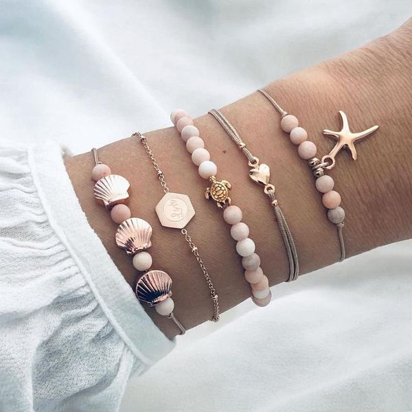 

yobead bracelet gold color shell round bracelet ladies new retro women starfish fashion jewelry, Black