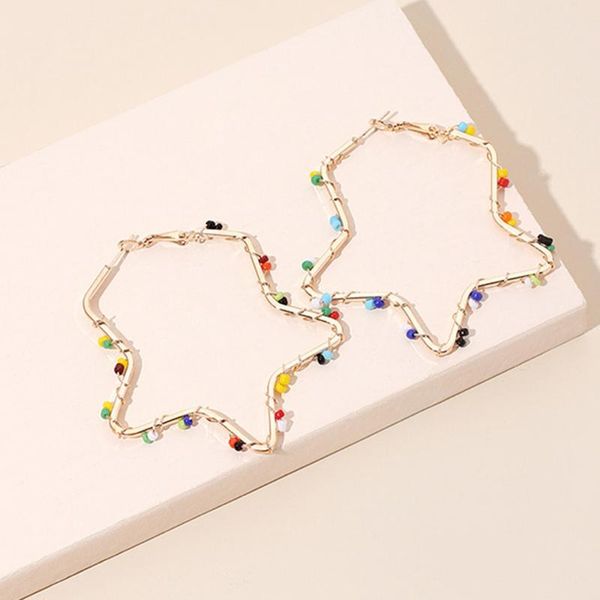 

hoop & huggie fashion gold color big geometric earrings for women boho bead wedding party jewelry gift 2021, Golden;silver