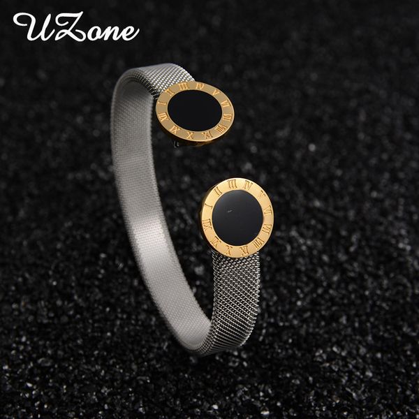 

uzone trendy women jewelry bangle hollow wire adjustable bangle for birthday gift, Black