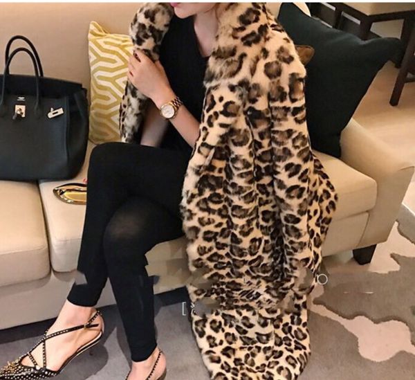 

classic leopard print color faux fur coat women long thick warm jackets fluffy star style overcoats winter street outerwear, Black