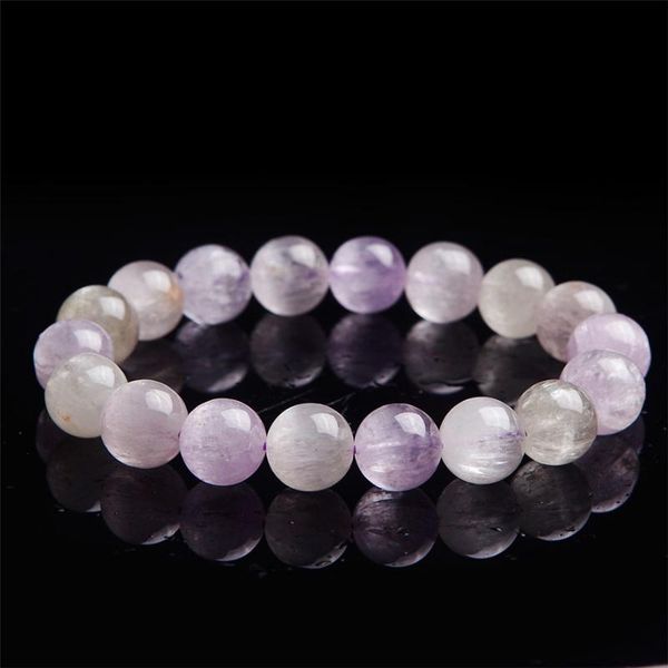 

genuine natural kunzite quartz crystal bracelets 11mm translucent healing gems clear round bead bracelet stretch fitness, Black