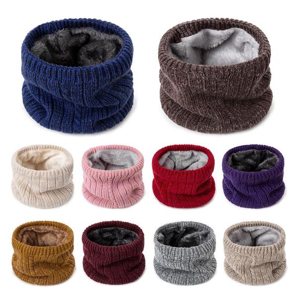 

scarves 2021 winter scarf for women solid color knitted ring thicken velvet men's collar boys girls baby neckerchief, Blue;gray