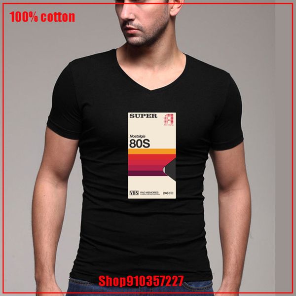 

super tape vhs nostalgia v-neck t-shirt 1980s the eighties retro vhs movies film funny nostalgia 80's male black t-shirt