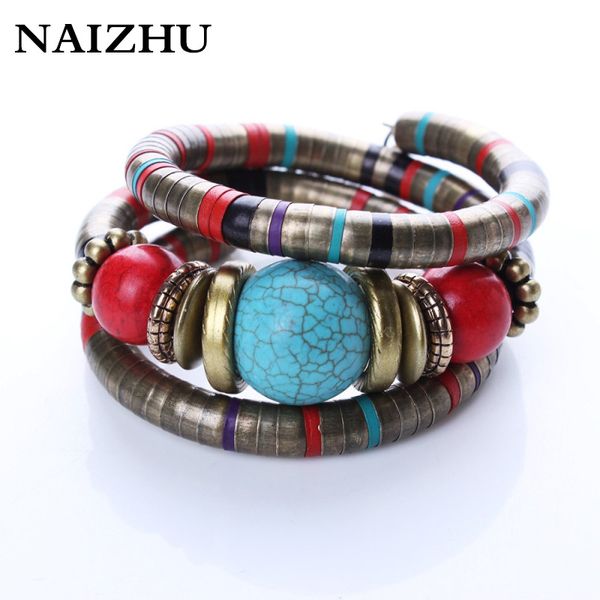 

fashion bohemia colorful tibetan women bracelets&bangles 2020 inlay roundness bead adjust bangle, Black