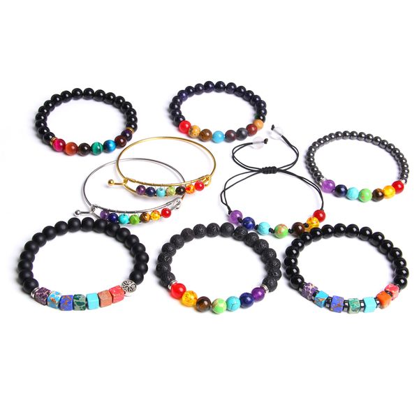 

beaded, strands 7 chakra bracelet men fashion healing balance energy natural stone beads bangle reiki buddha prayer bracelets for women jewe, Black