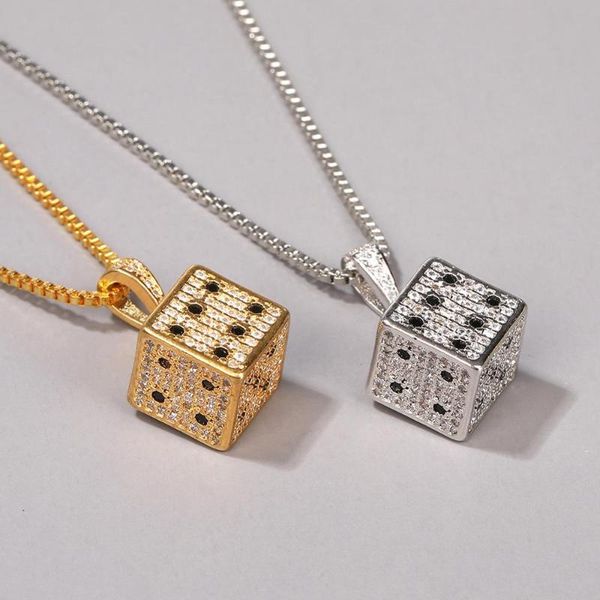 

pendant necklaces 3d dice goth necklace for men women zircon jewellery unique fashion stainless steel accessories couple pendants chain, Silver