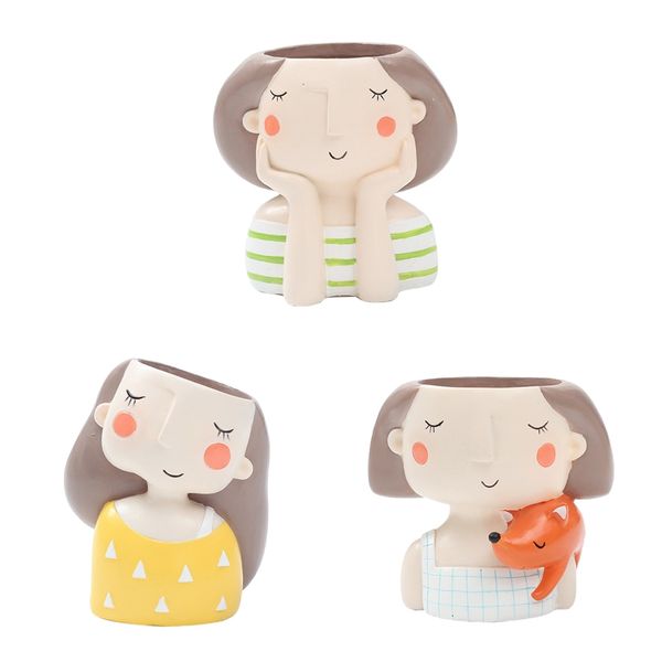 

3pcs resin cute girl succulent planter bonsai pot flowerpot home decor
