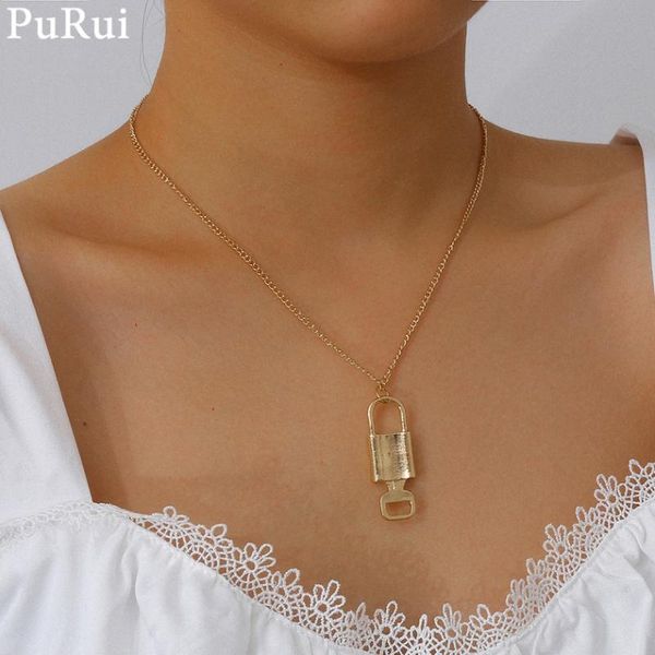 

minialist lock key pedant necklace punk hiphop rock choker layered long cuban chain padlock women necklace men collar jewelry, Silver