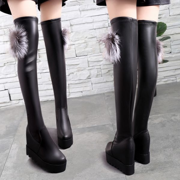 

boots flat platform booties woman 2020 high heels round toe wedge shoes winter footwear boots-women stiletto, Black