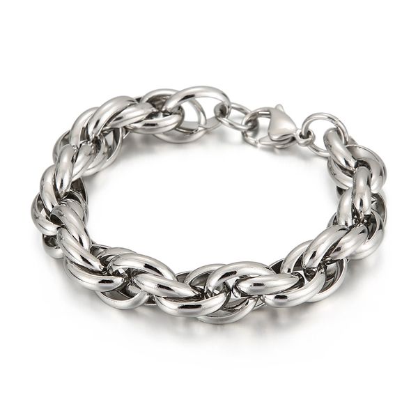 

huge heavy 11mm 9 inch stainless steel rolo chain singapore twist chain bracelet bangle mens jewelry for xmas holiday gifts, Black