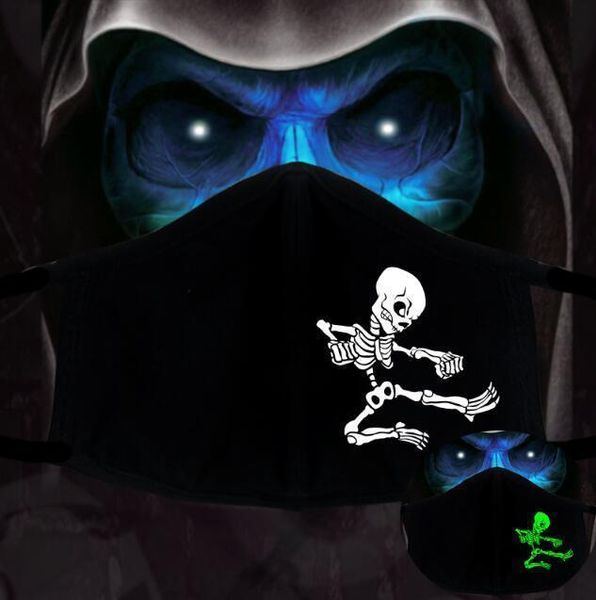 

1pcs мультфильм хлопок пыл черной маски рм2,5 аним рот женщина мужчина night glow в dark skull рот маска половина муфельная маска для лица 1