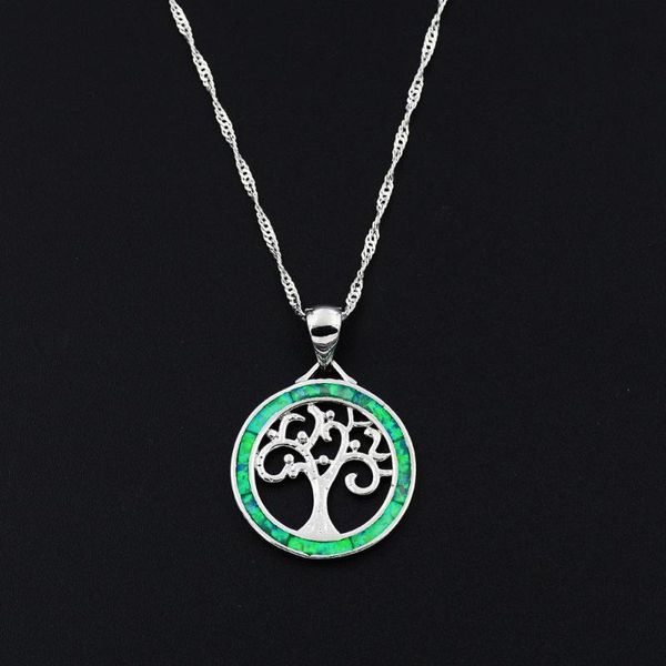 

chains kiwi green tree of life fire opal pendant necklace gift, Silver