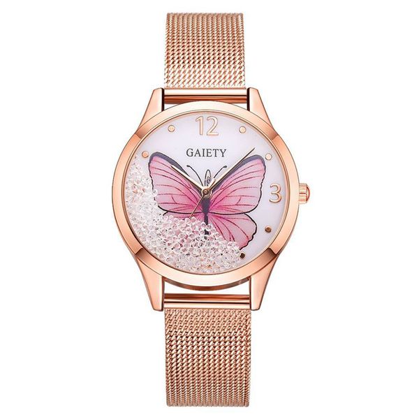 

women watches alloy mesh watch butterfly pattern round dial quartz watch lxh, Slivery;brown