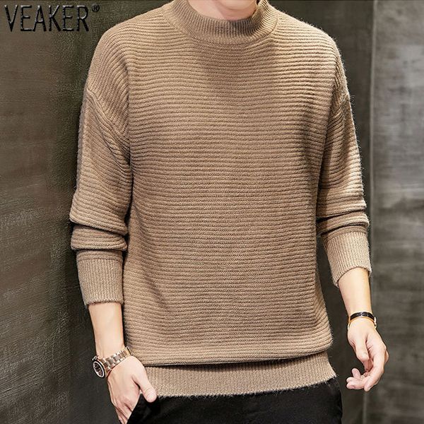 

2020 new men's loose turtleneck sweater pullovers male autumn casual solid color pleated sweaters knitwear -3xl, White;black