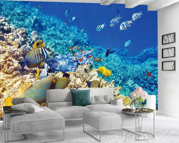 

3d modern wallpaper 3d seascape wallpaper dreamy underwater world coral fish romantic scenery decorative silk 3d mural wallpaper