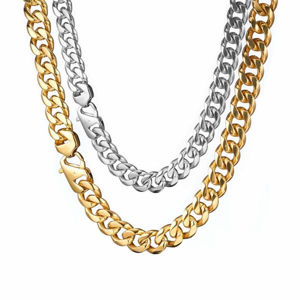 

men's heavy curb cuban chain necklace 15mm silver color/gold color necklace & bracelet stainless steel jewelry 7-40 inch