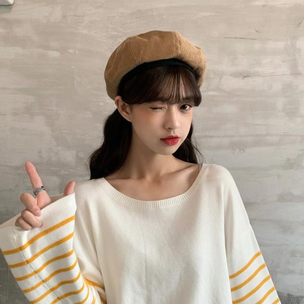 

berets [ewq] ladie casual art beret autumn and winter fashion corduroy painter hat korean version of wild octagonal zt539, Blue;gray