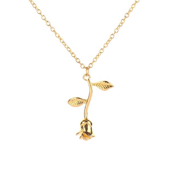 

gold silver rose gold plated rose flower pendant necklace valentine's day gift rose flower necklace