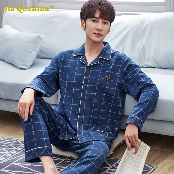

men's sleepwear luxury men home clothing 100% cotton quality male's loungewear trendy father's pajamas royal blue plaid big, Black;brown