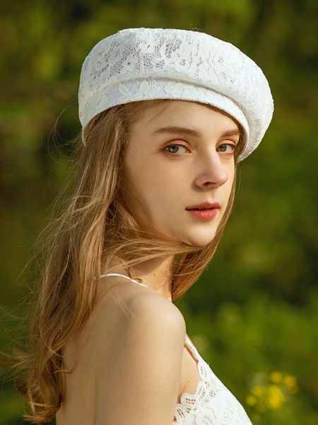 

berets b-7956 knitting hats summer thin women's breathable lace mesh navy beret hat white net red fashion painter cap adjust, Blue;gray