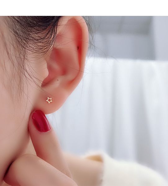 

aprilgrass brand real 925 sterling silver earrings for women girls sterling-silver-jewelry brincos hollow out star small stud earrings gifts, Golden;silver
