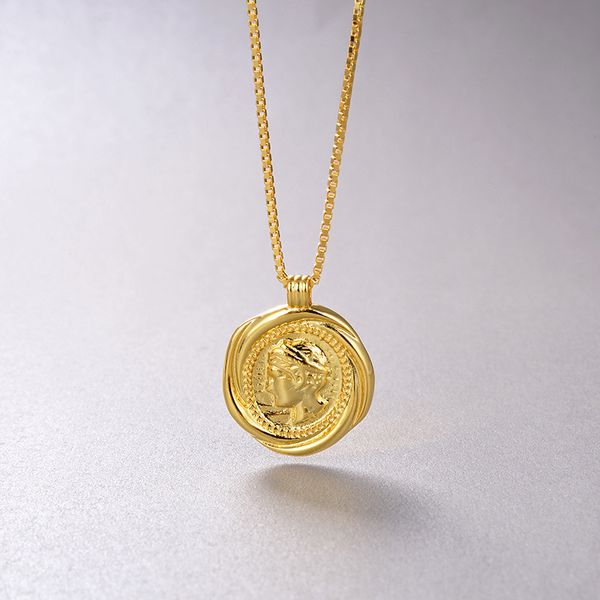 

pendant necklaces european and american nostalgic retro trend s925 silver color coin necklace