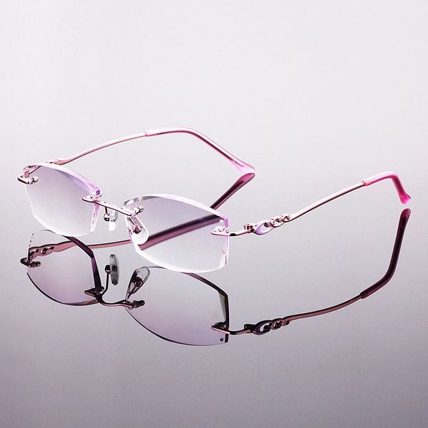 

sunglasses 2021 design fashion woman's rhinestone rimless reading glasses frame pink colour women style presbyopia for woman, White;black