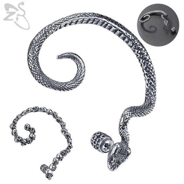 

stud zs punk rock snake studs earrings for men women gothic 316l stainless steel skull boys' hip hop ear piercing jewellery, Golden;silver